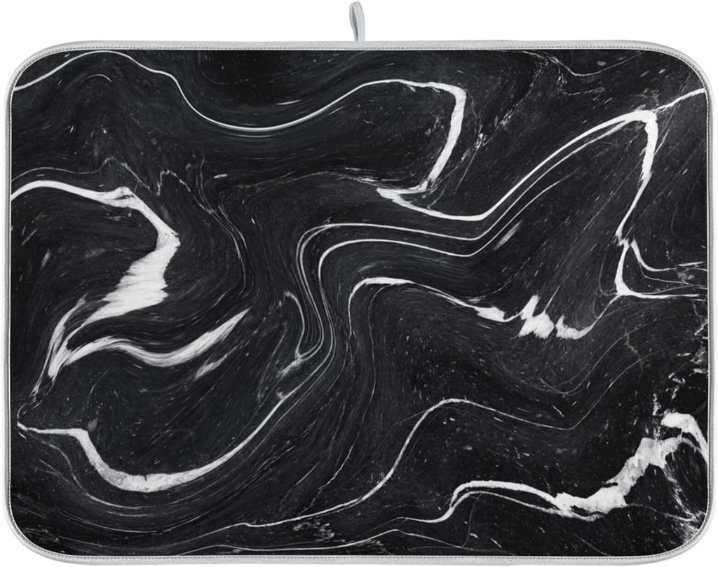 Marble Black and White Dish Drying Mat, 18x24Inch P673