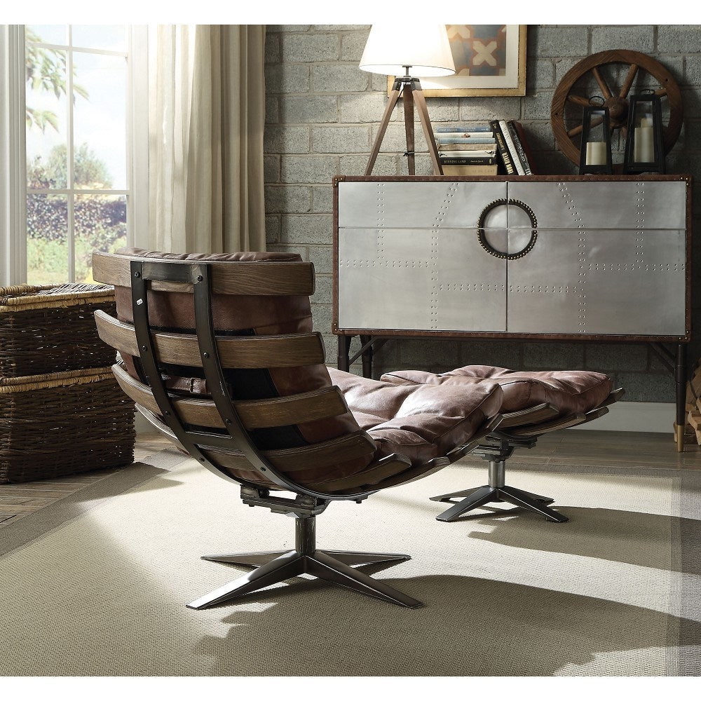 Retro Brown 2-piece Chair and Ottoman Set K66191