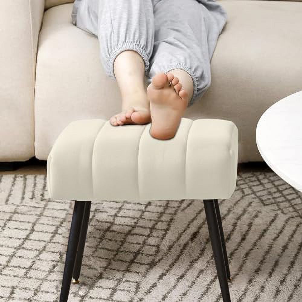Beige Velvet Accent Chair with Ottoman and Metal Legs N164