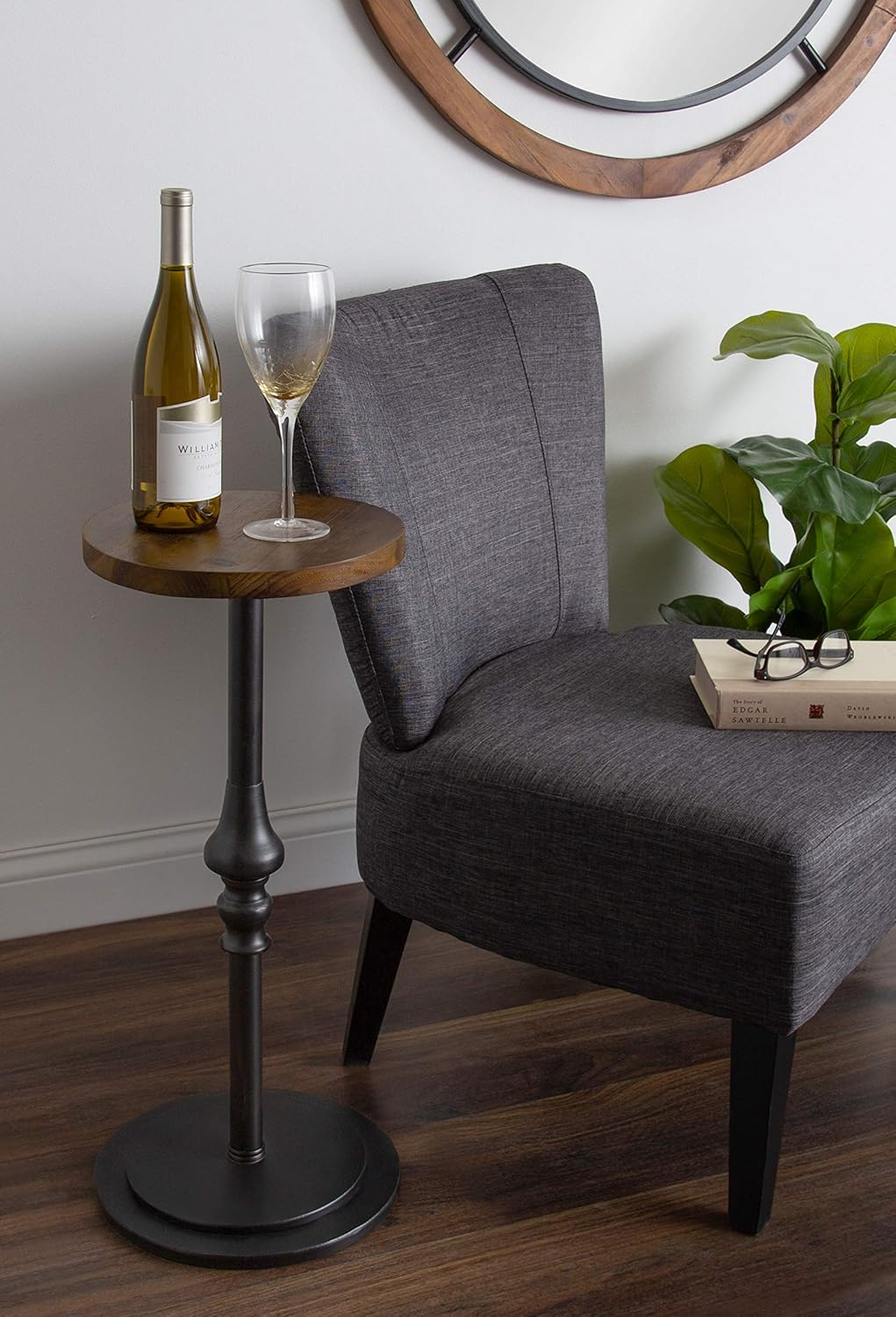 Rustic Pedestal Table, 12 x 12 x 26, Rustic Caramel and Black N571