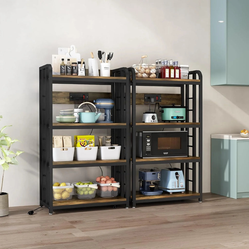 Rustic Brown 4-Tier Kitchen Baker's Rack with Power Outlet A84672
