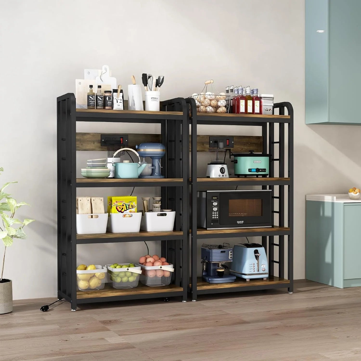 Rustic Brown 4-Tier Kitchen Baker's Rack with Power Outlet A84672