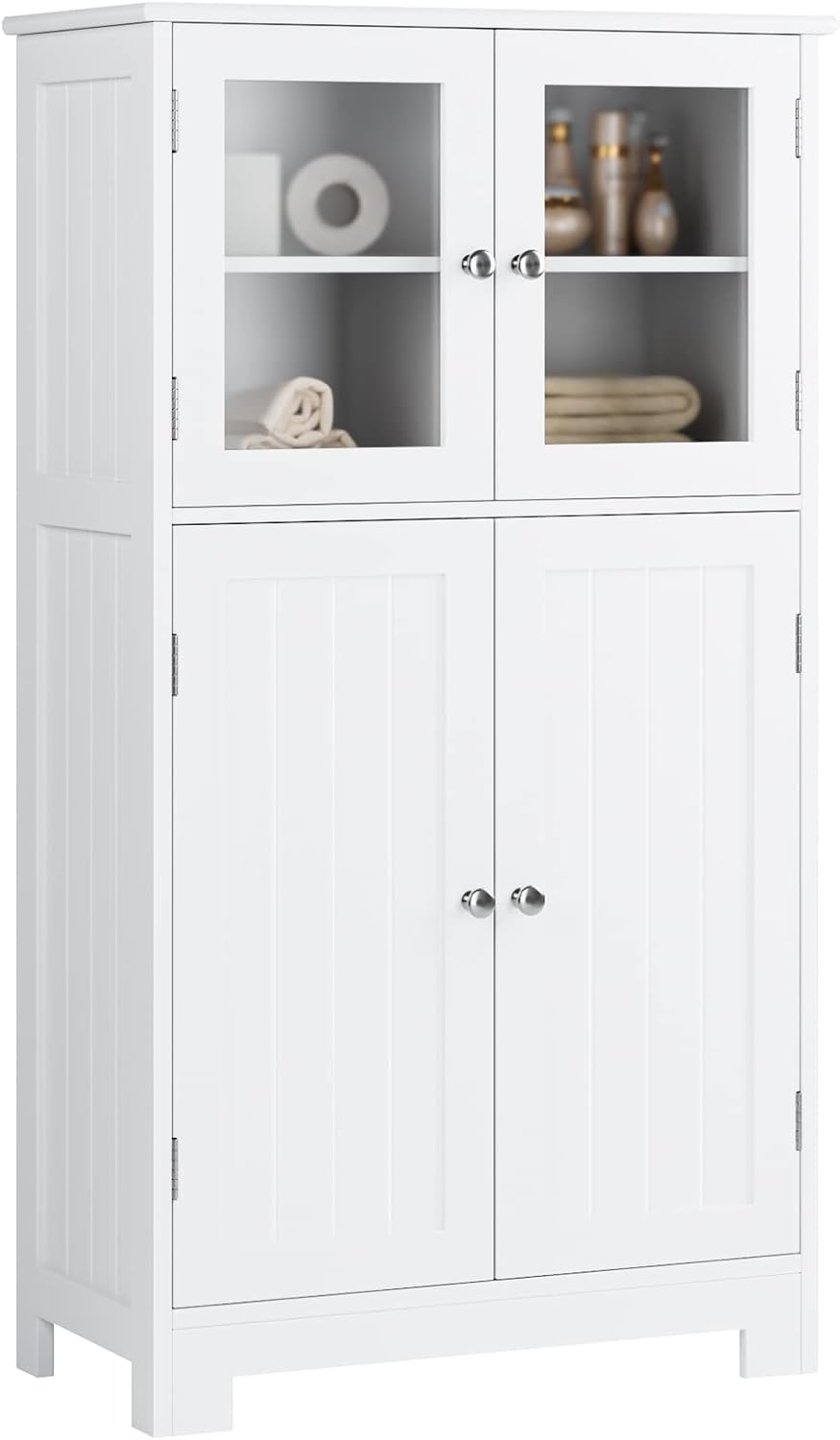 White Wooden Floor Cabinet with Doors and Adjustable Shelves B2445