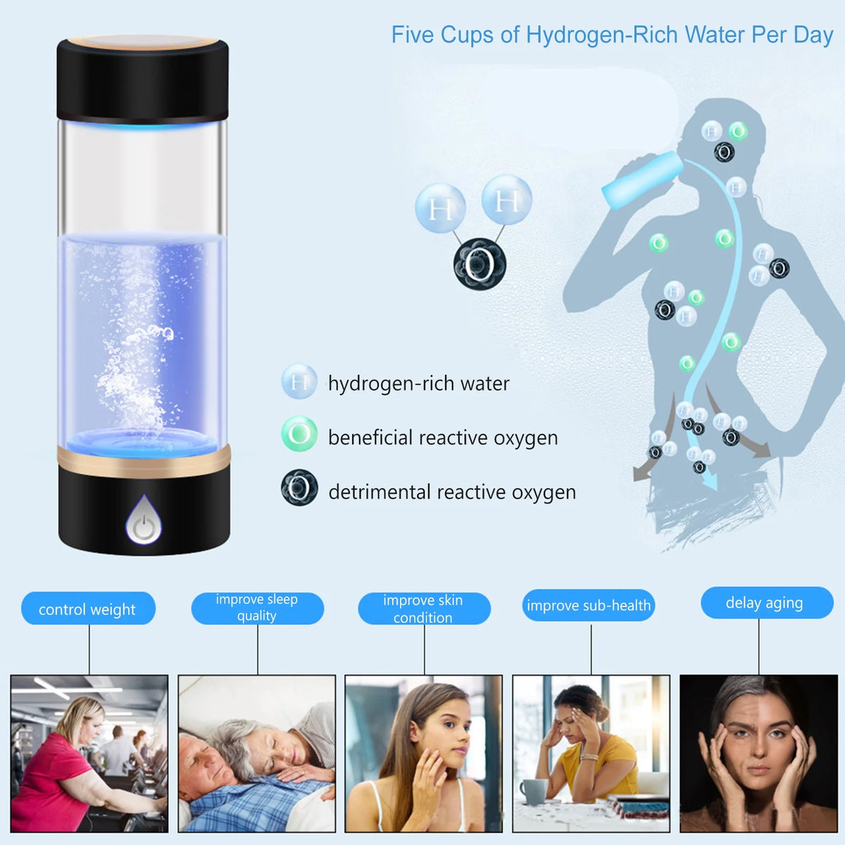 420ml Portable Hydrogen-Rich Generator Bottle Glass Cup Y547753