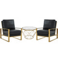Black Leather Arm Chair Set of 2 and Octagonal Coffee Table with Gold Geometric Base T906
