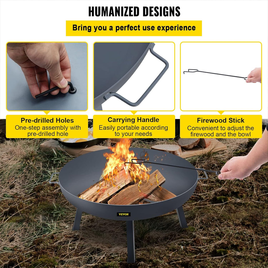 34-Inch Round Carbon Steel Fire Pit Bowl with Drain Hole and Handles B702747