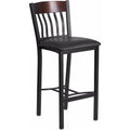 Black Metal and Walnut Wood Restaurant Barstool with Black Vinyl Seat L534490