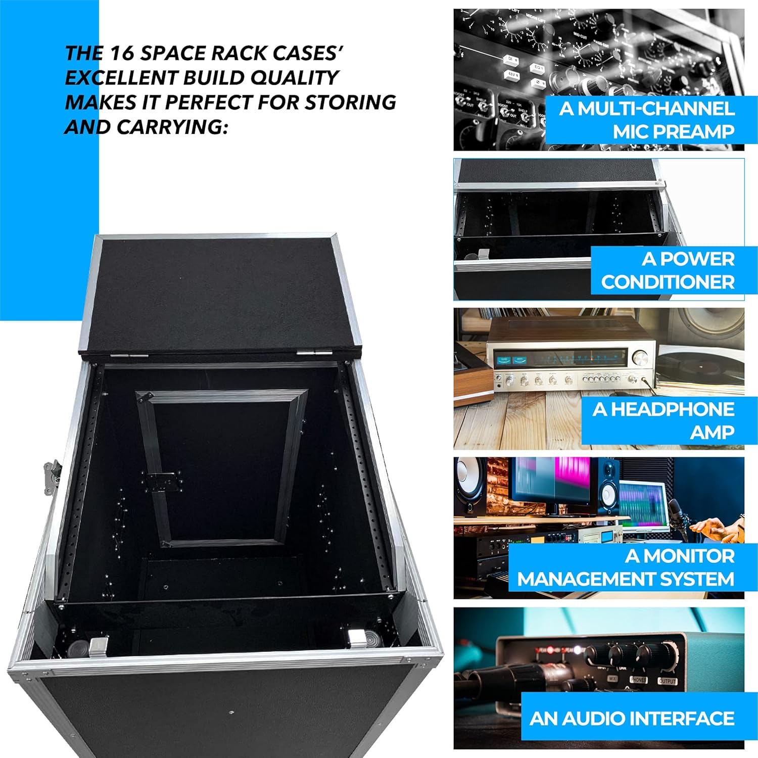 16 Space Rack Case with 10 Space Slant Mixer Top and DJ Work Table R925