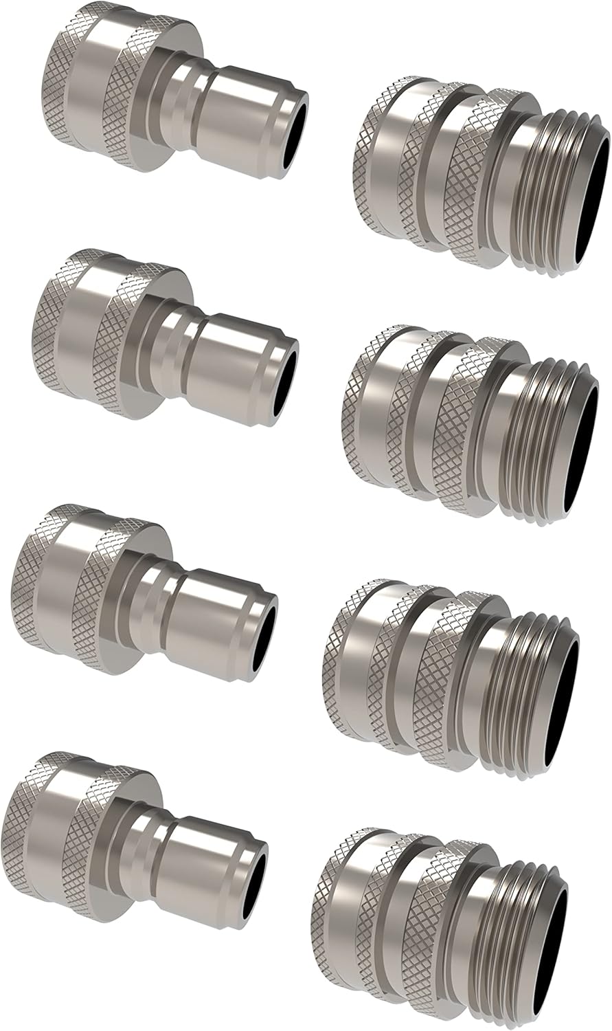 3/4 Inch Stainless Steel Quick Connect Hose Fittings Set (4X4 Plug/Coupler Set) Pack of 2 A496