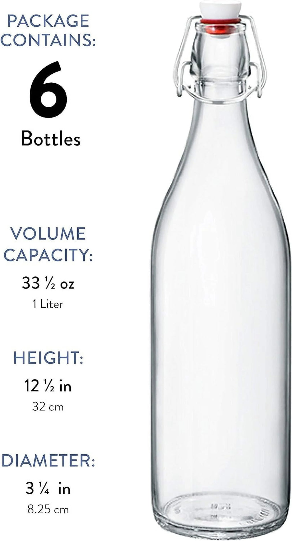 33 ¾ Ounce 1 Liter 6 Pack Clear Glass Swing Top Bottles With Stopper C529208