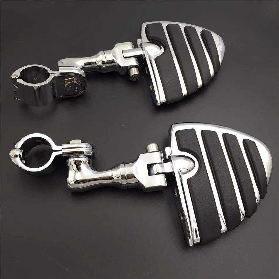 Chrome Short Angled Peg Mounting Kit with U Shape Foot Peg Footrest for 1 inch 25mm Front Engine Guard Frame Tube H294
