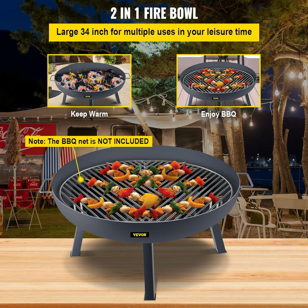 34-Inch Round Carbon Steel Fire Pit Bowl with Drain Hole and Handles B702747