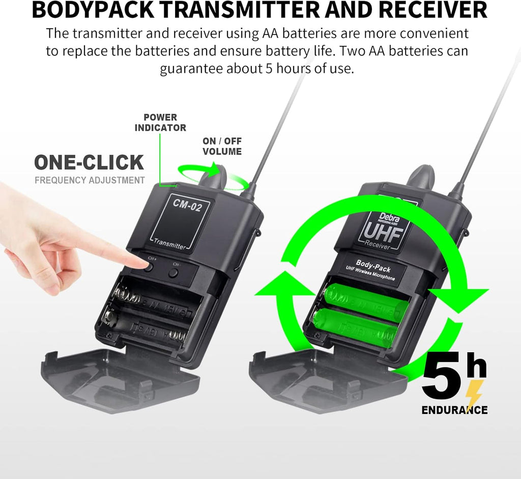 UHF Wireless Lavalier Microphone System with Receiver & Transmitters, Dual Mics, 164 Feet C6997