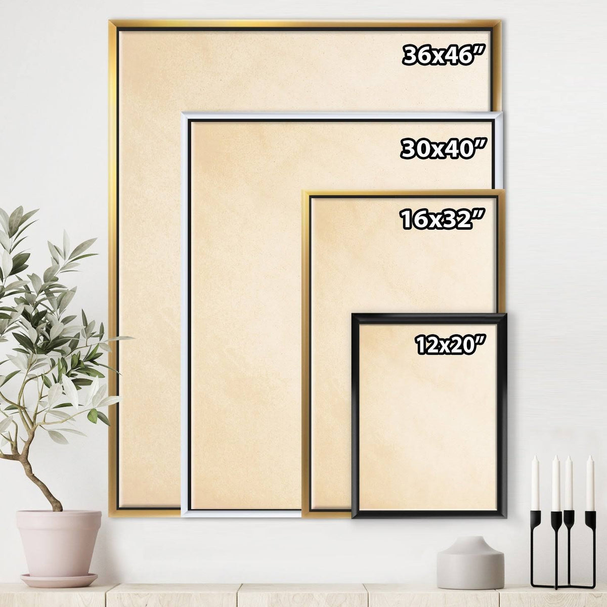 Geometric Cream Block Framed Canvas, 16 inch x 32 inch B763