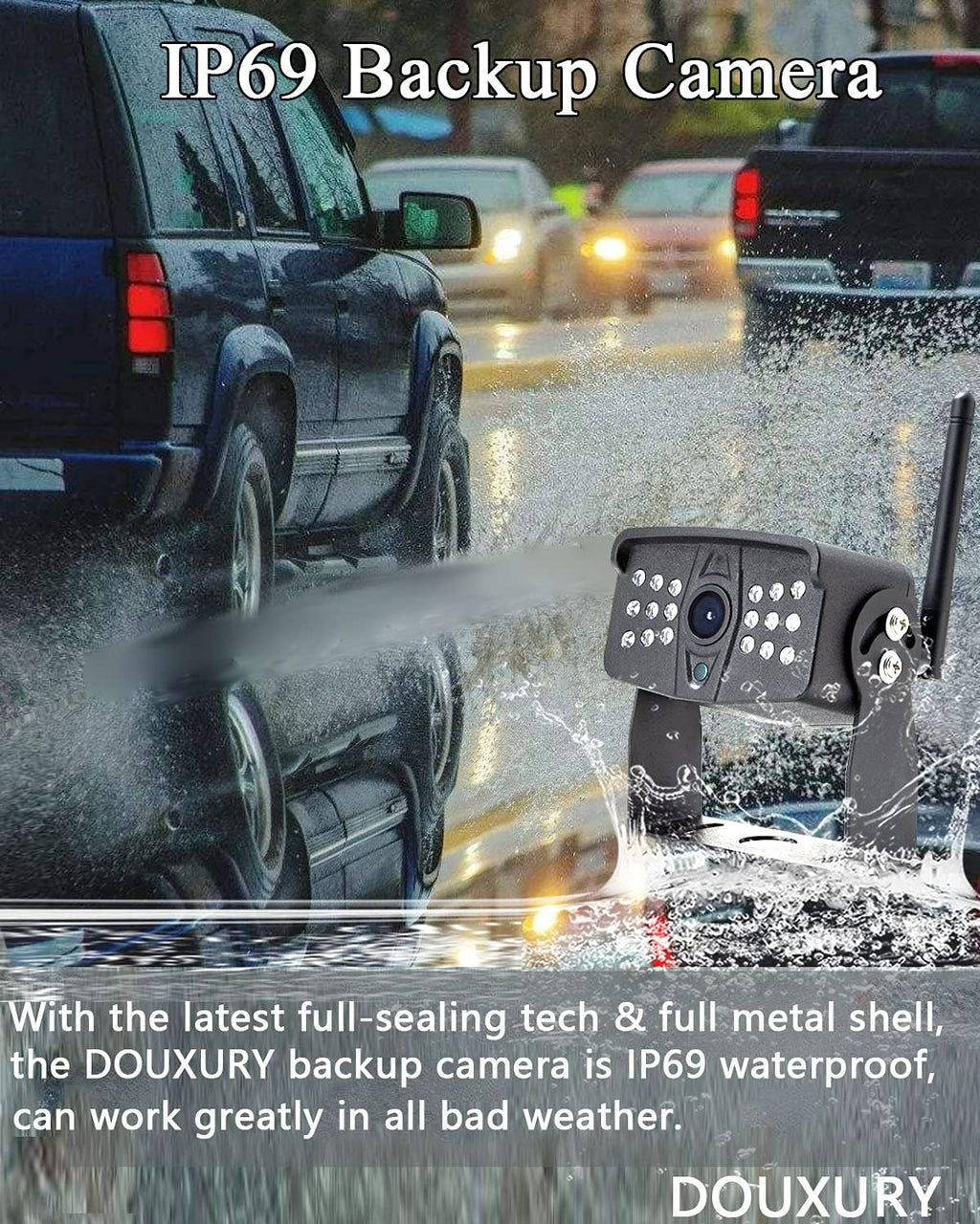 Wireless 1080P RV Backup Camera with 7'' DVR 4 Split Screen Monitor J684