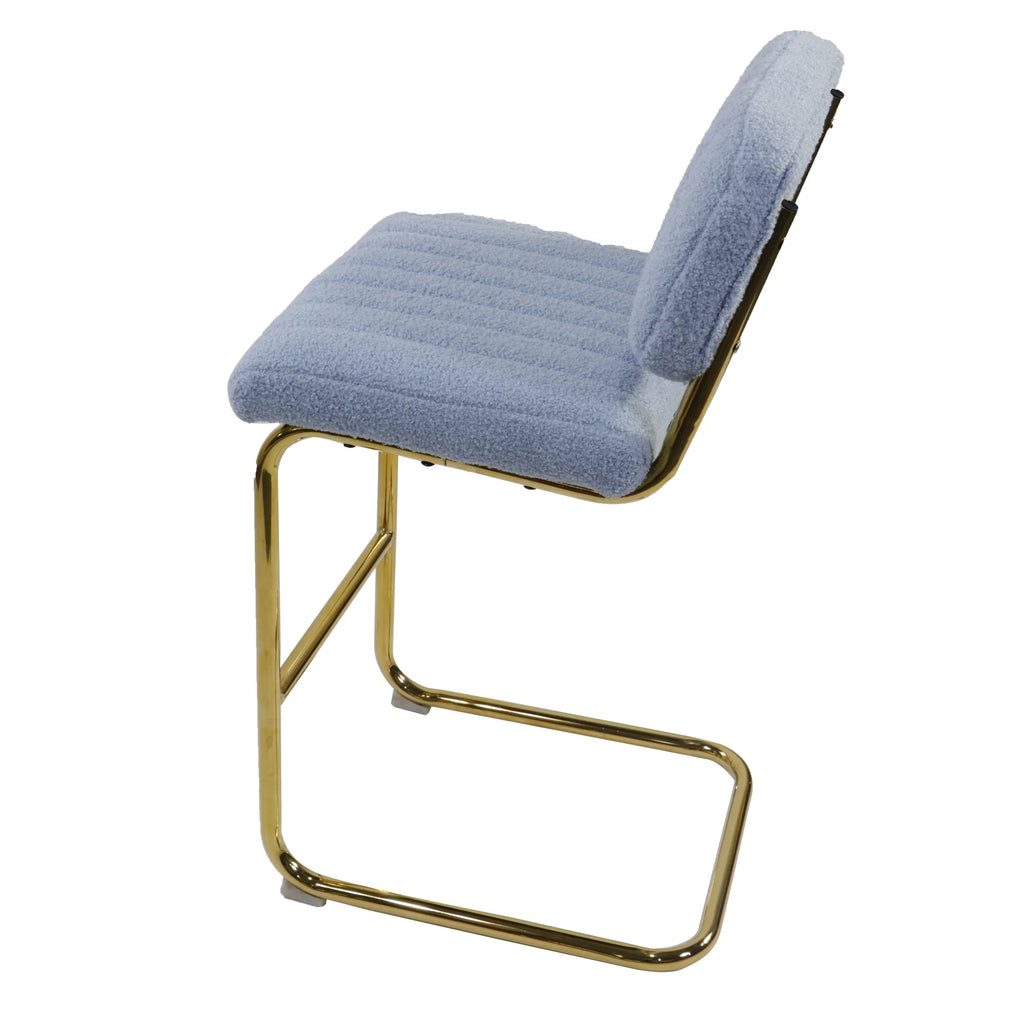 Blue Boucle Upholstered Bar Stools Set of 2 S587