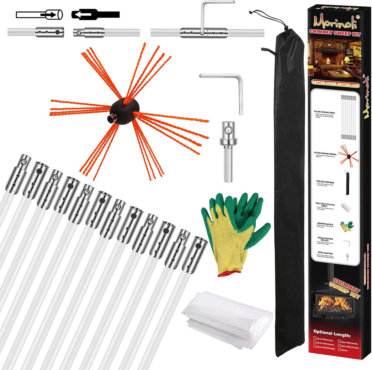 46 Feet Chimney Sweep Kit with 8 Flexible Chimney Rods T679