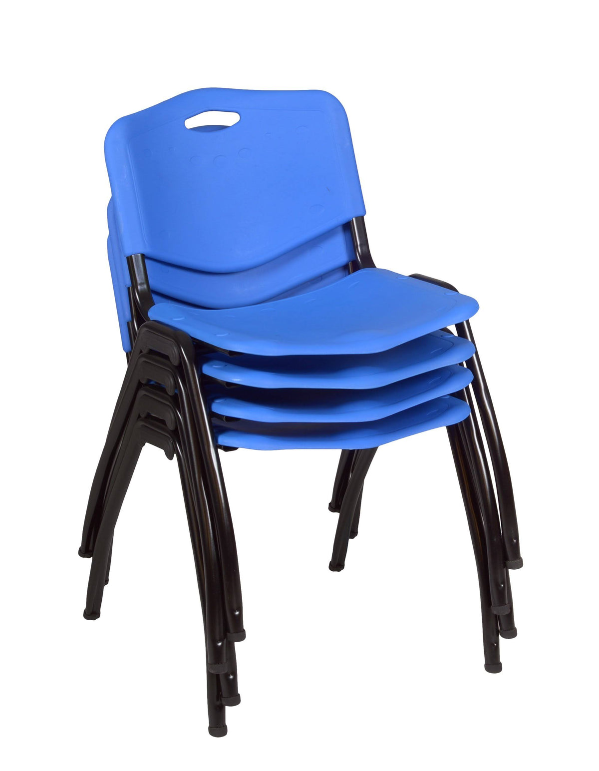 30x22 Round Breakroom Table Mahogany 4 Stack Chairs Blue L10373