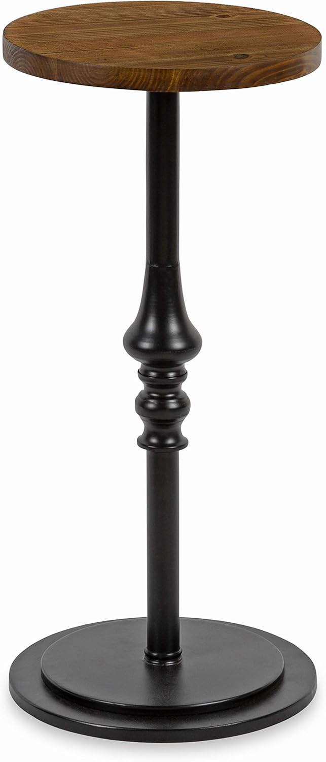 Rustic Pedestal Table, 12 x 12 x 26, Rustic Caramel and Black N571