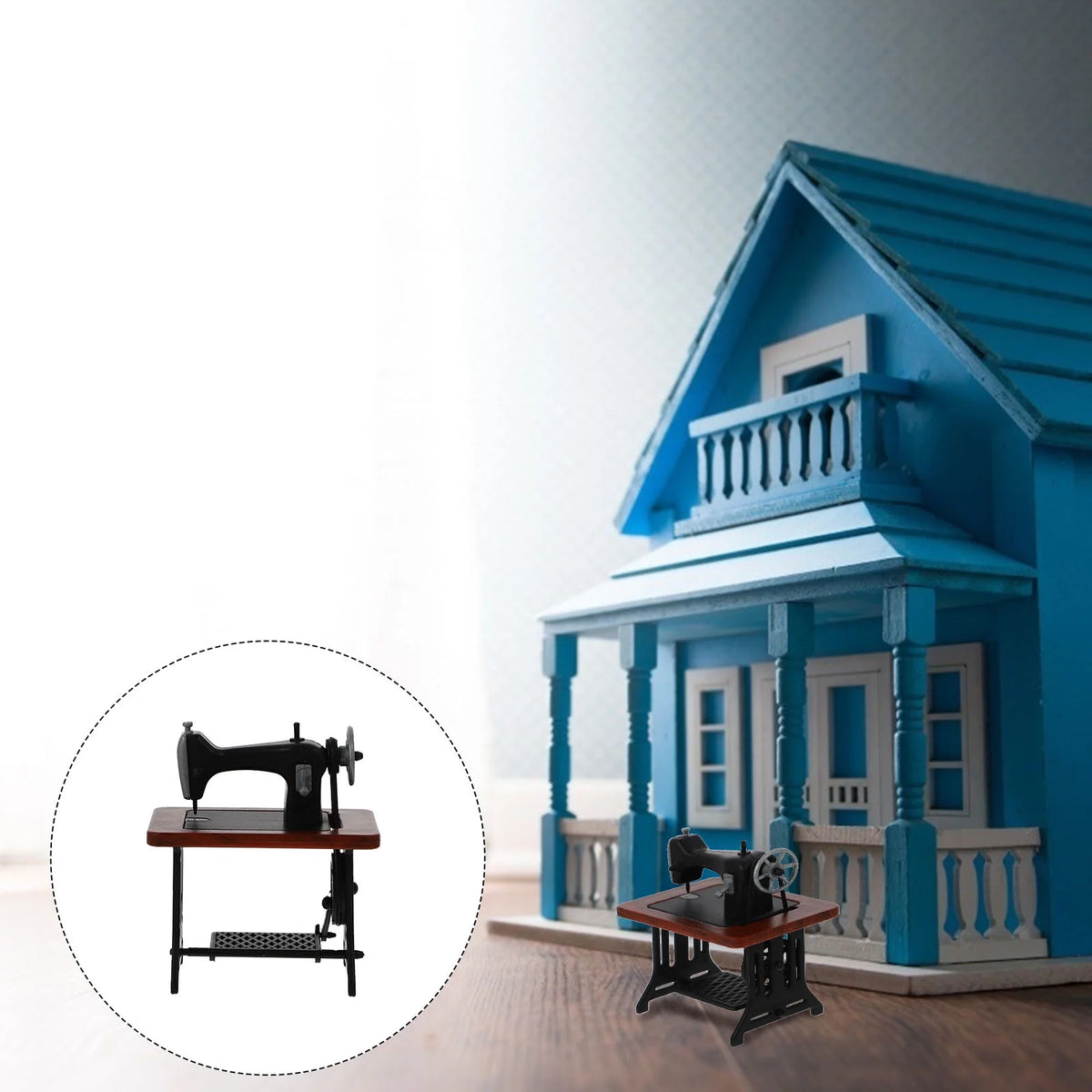 Miniature Wood Sewing Machine Dollhouse Furniture B38470