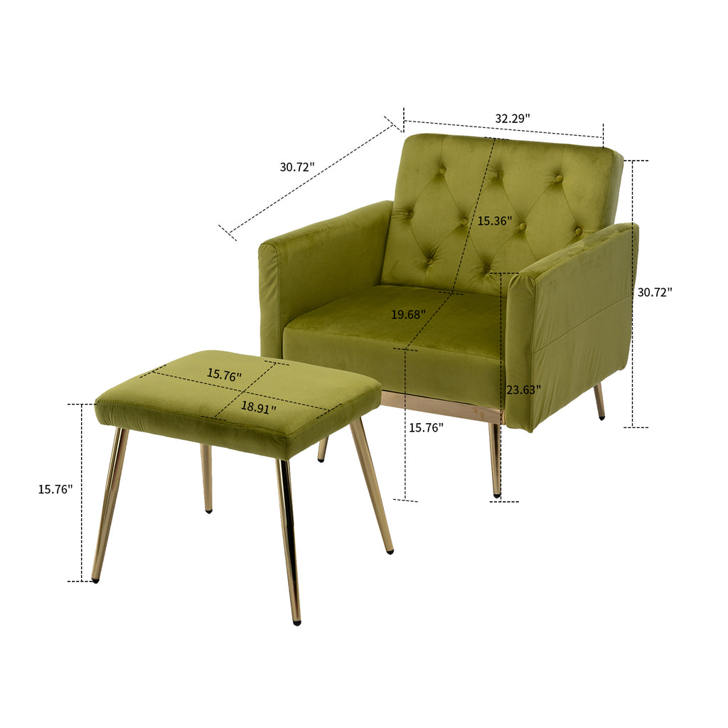Olive Green Velvet Tufted Accent Chair with Ottoman J926168