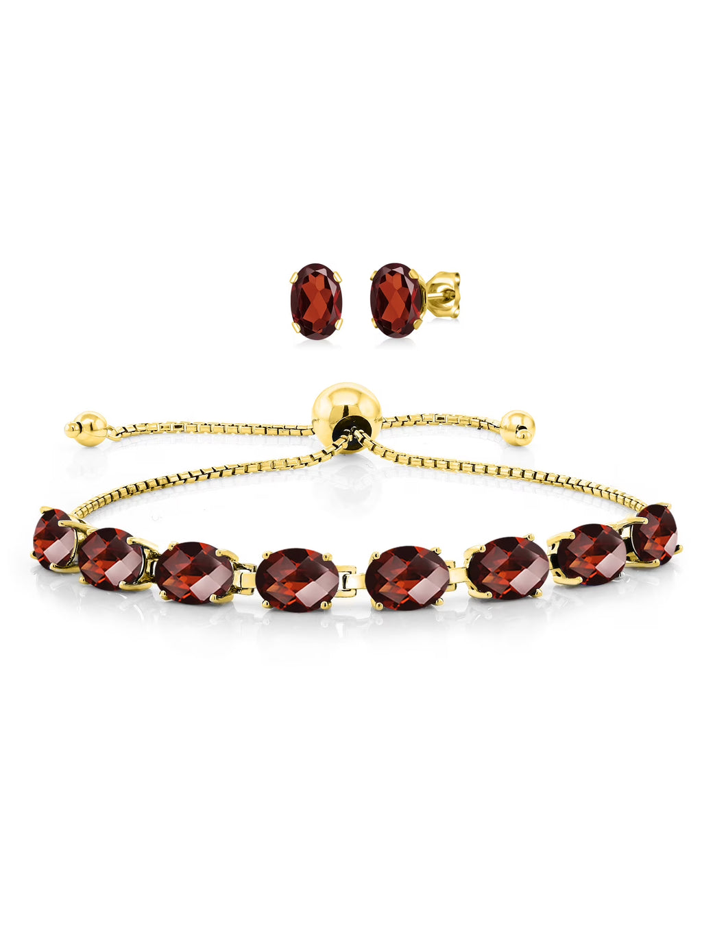 Red Garnet Oval Bracelet and Earrings Jewelry Set J457