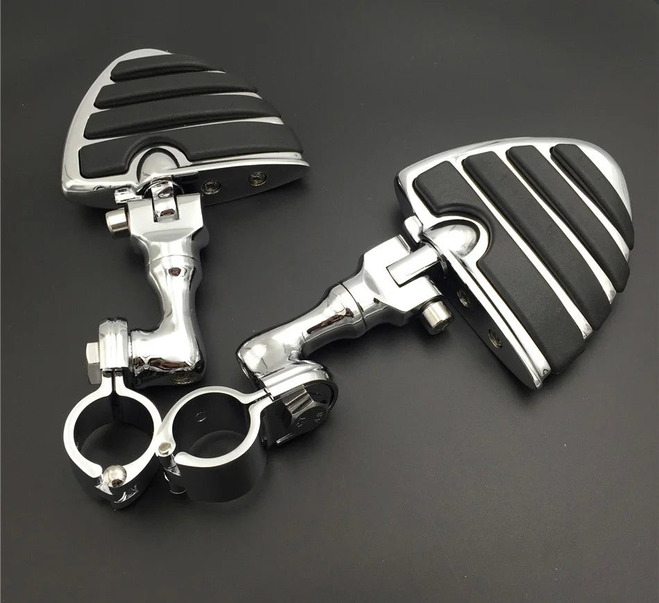 Chrome Short Angled Peg Mounting Kit with U Shape Foot Peg Footrest for 1 inch 25mm Front Engine Guard Frame Tube H294