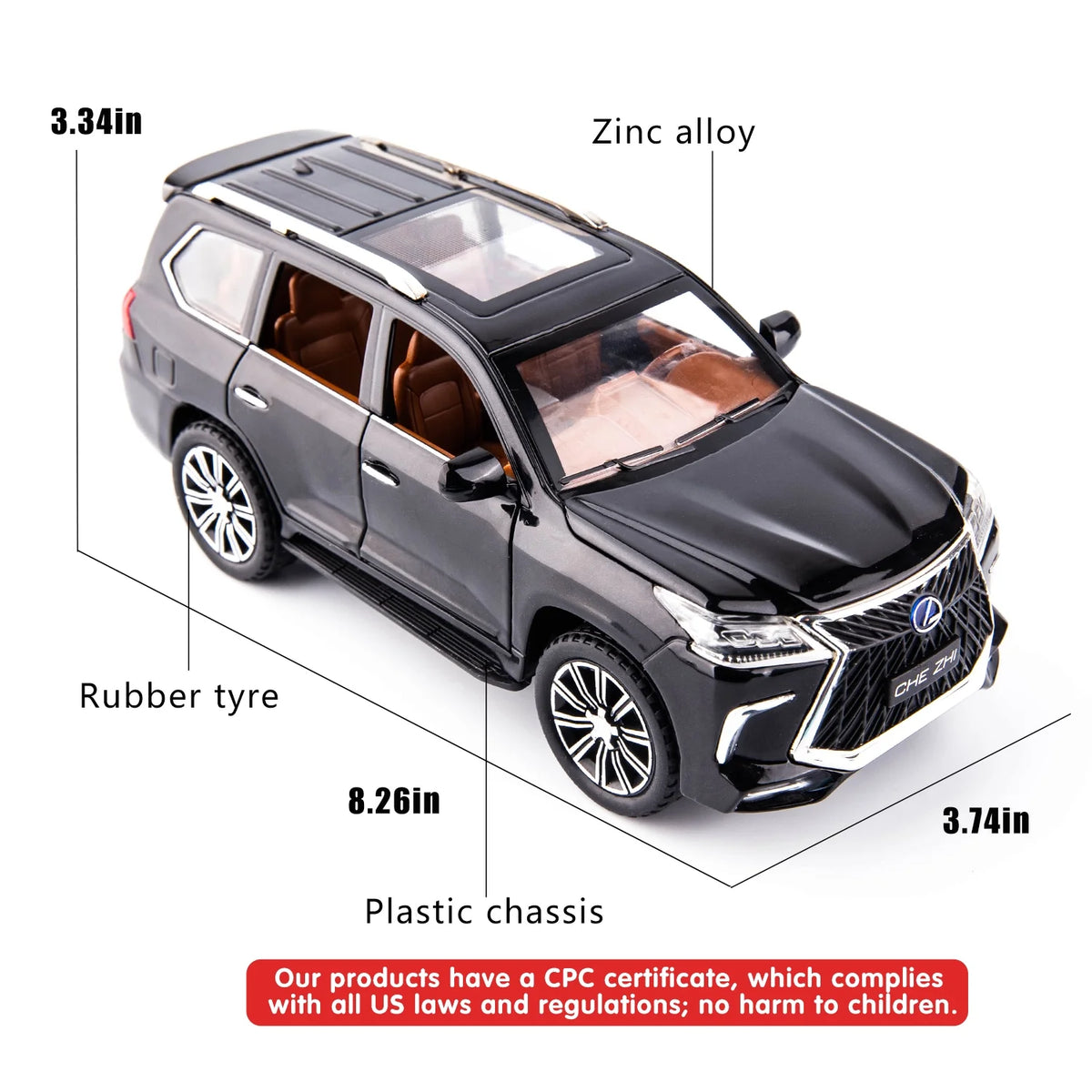 1/24 Lexus 570 Off-Road Luxury SUV Model Car, Zinc Alloy Pull Back Toy Car with Sound and Light H991