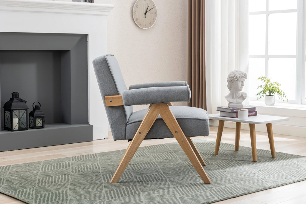 Mid-Century Modern Accent Chair with Solid Wood Armrest G22111