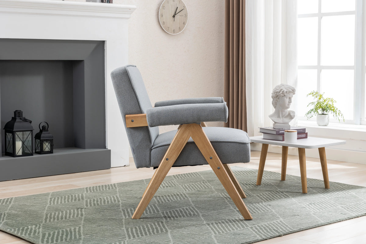 Mid-Century Modern Accent Chair with Solid Wood Armrest G22111