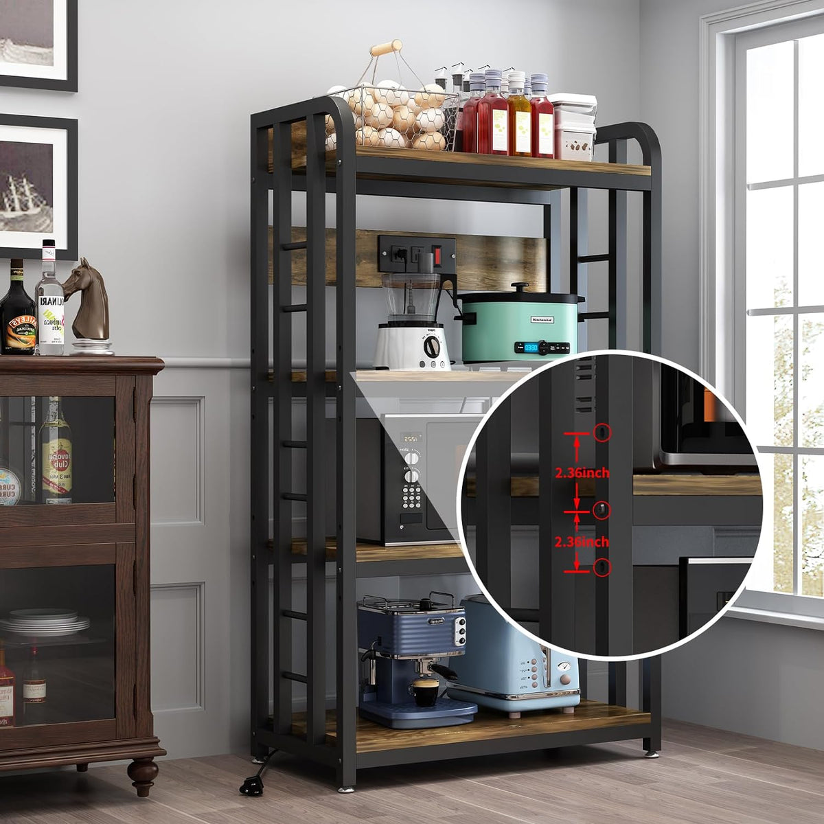Rustic Brown 4-Tier Kitchen Baker's Rack with Power Outlet A84672