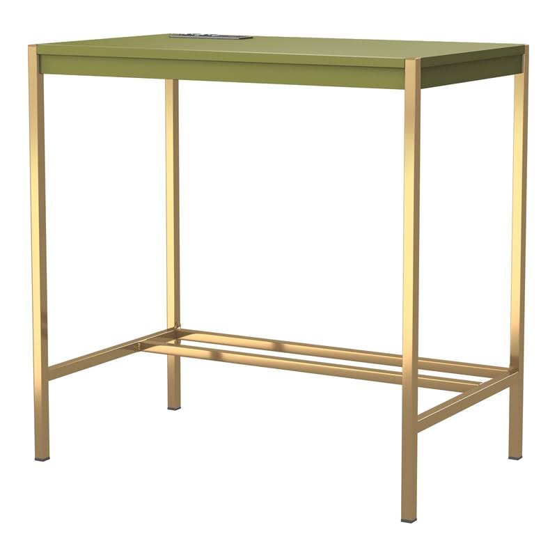 Olive and Gold Wood Writing Desk with USB Port P164