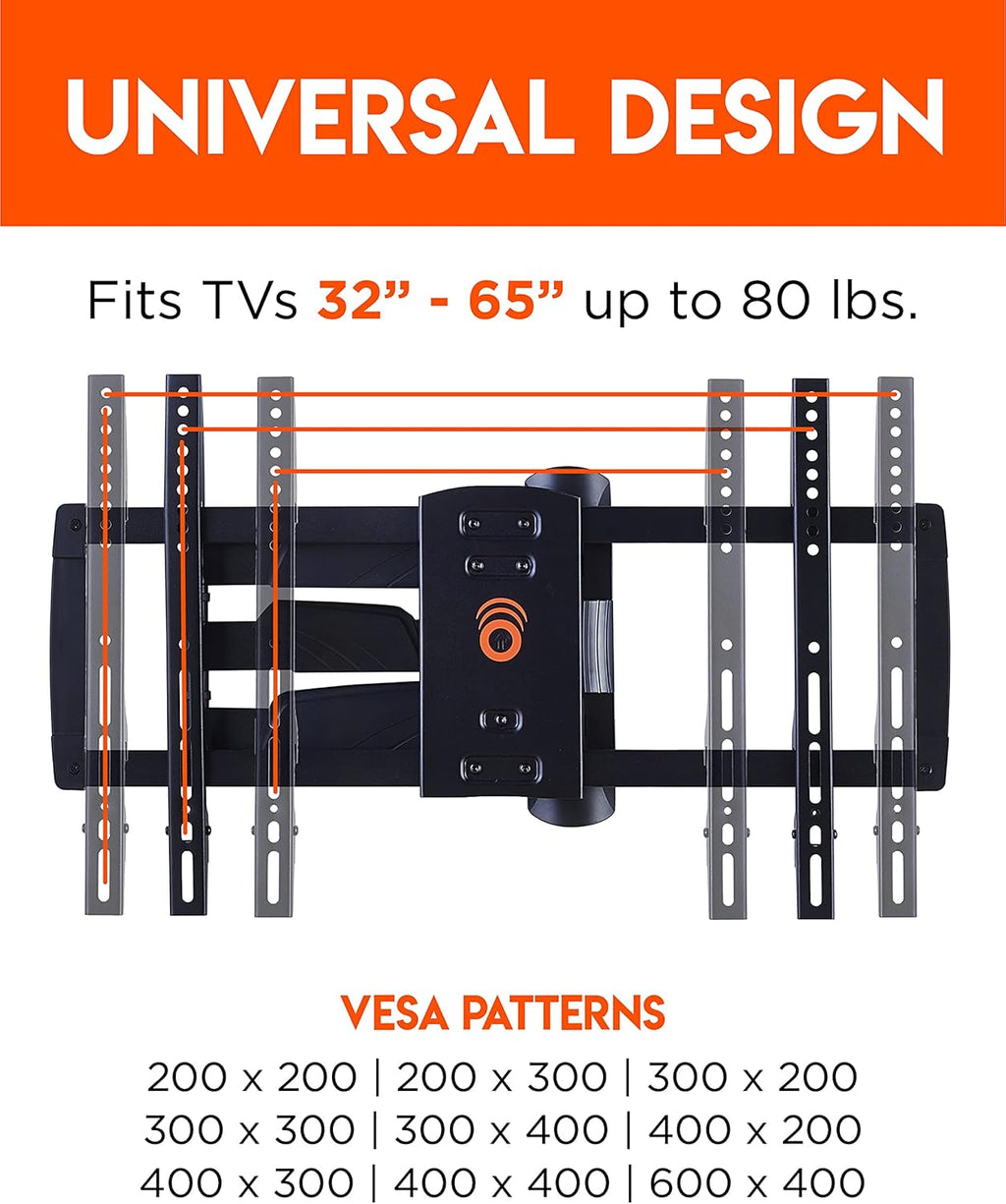 Corner TV Wall Mount for TVs Up To 65, Single Stud Design, 24" Smooth Extension with Swivel, Tilt, & Cable Management J828