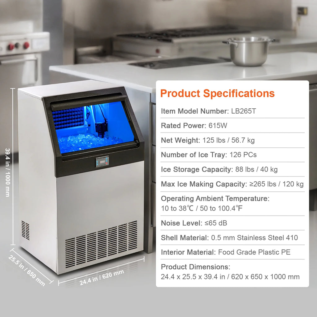 Commercial Ice Maker Freestanding Cabinet Machine 265lbs/24H P93714