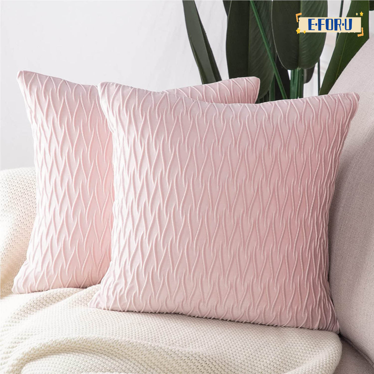 Set of 2 Velvet Decorative Throw Pillow Covers 20x20 inch Square Cushion Case B58394