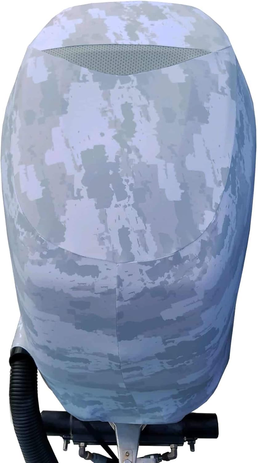 Grey Digital Camo Outboard Motor Cover with Side Vents U8628