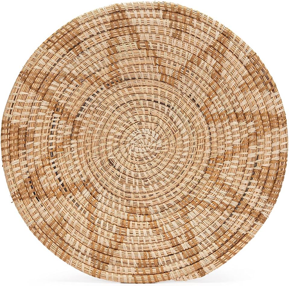 Wall Plate Set of 3, Natural Raffia Woven Wall Basket Decor, Dark Gray Pack of 2 L75772