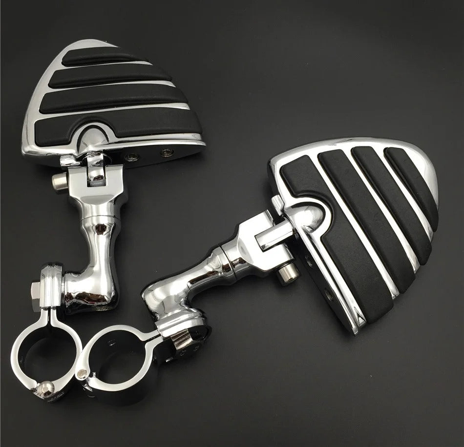 Chrome Short Angled Peg Mounting Kit with U Shape Foot Peg Footrest for 1 inch 25mm Front Engine Guard Frame Tube H294