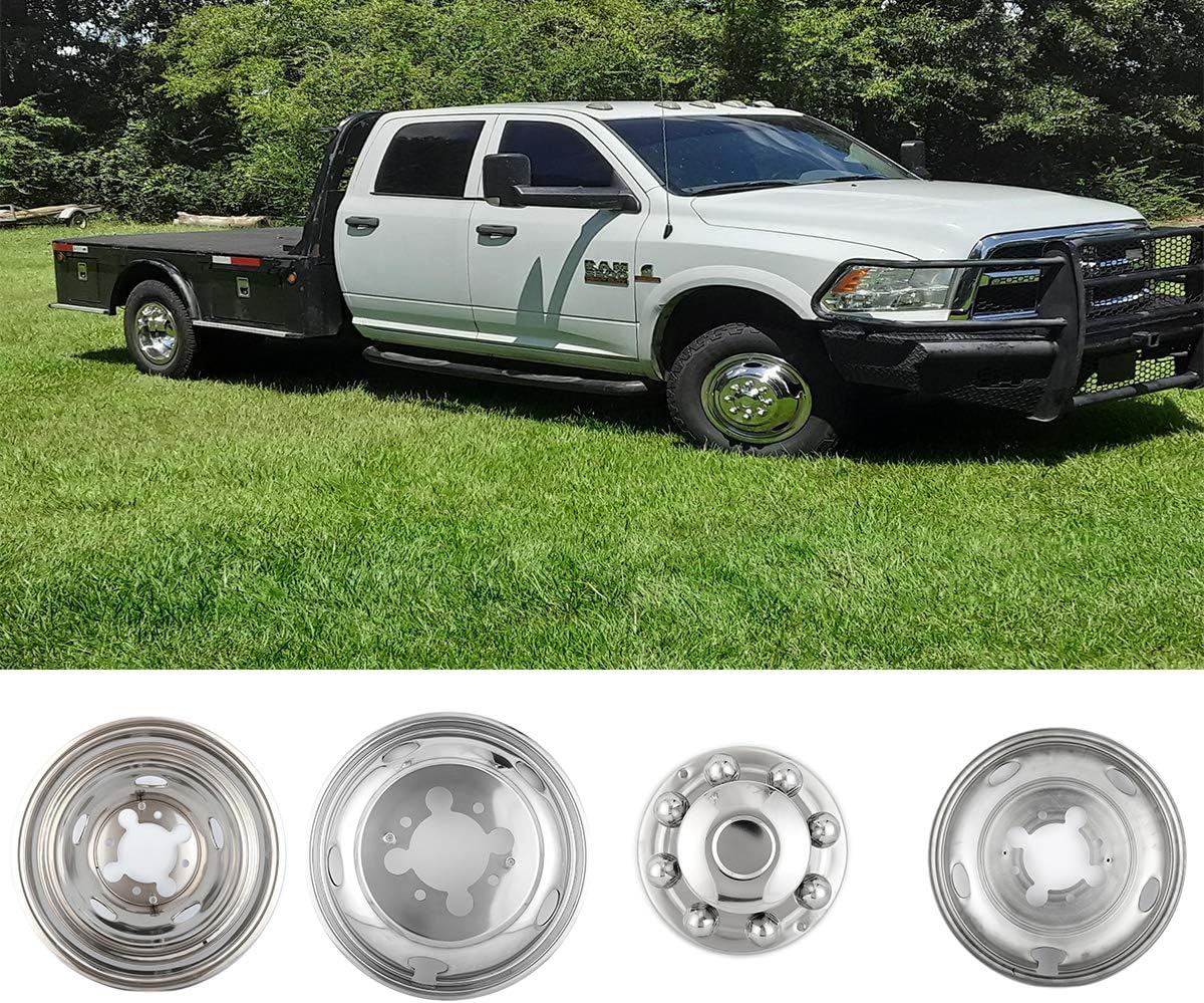 4pcs 17inch Polished Stainless Steel Dually Wheel Simulators with Removable Centre Cap E26493