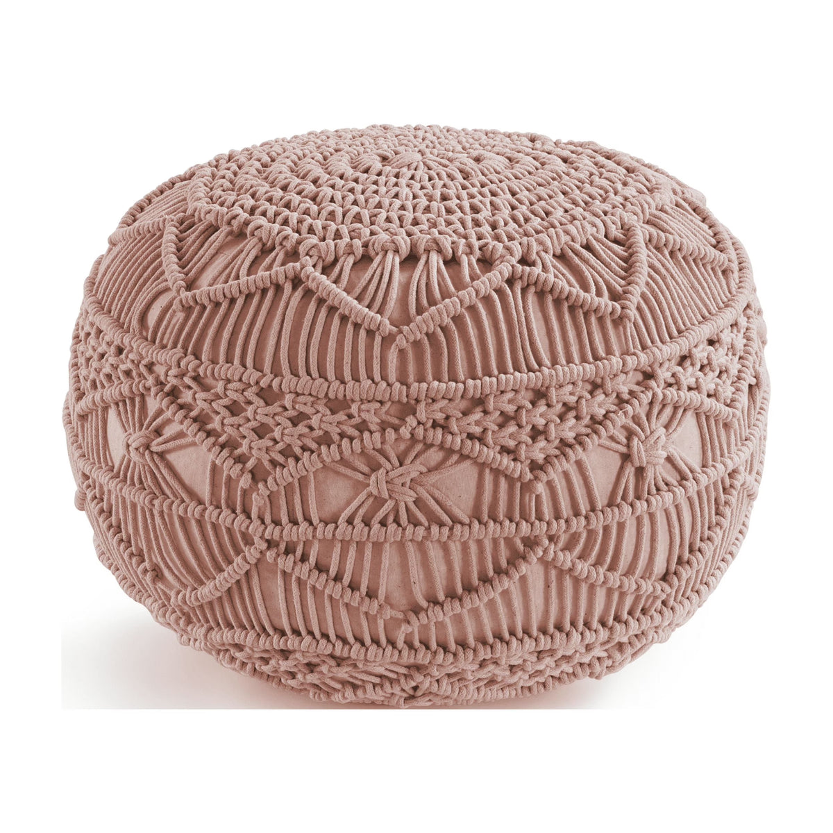 Dusty Pink Hand Knitted Macrame Pouf Ottoman Q6129