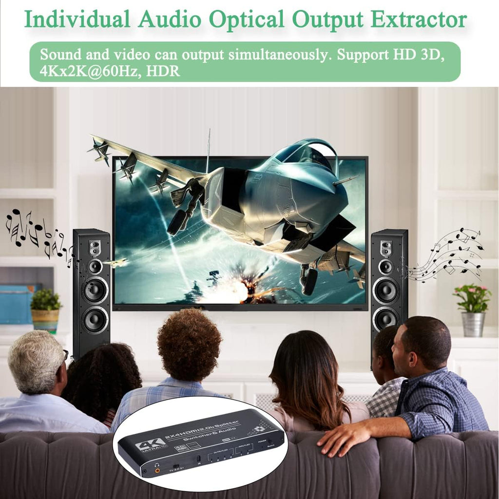4K HDMI Splitter 2x4 with Audio Extractor and IR Remote Control, Pack of 2 K808