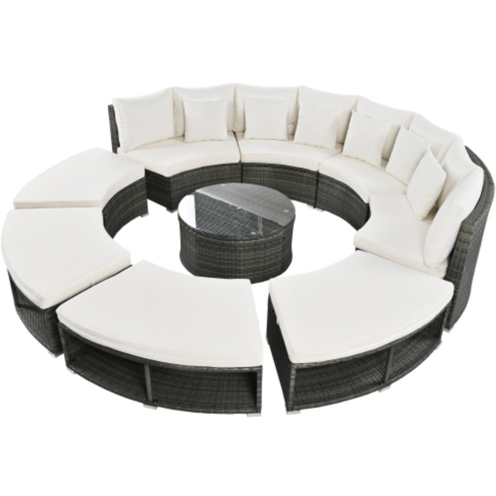 9-Piece Rattan Wicker Outdoor Sofa Set with Tempered Glass Coffee Table L834