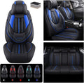 Black Blue Leather 5 Seats Full Set Waterproof Car Seat Covers C939789