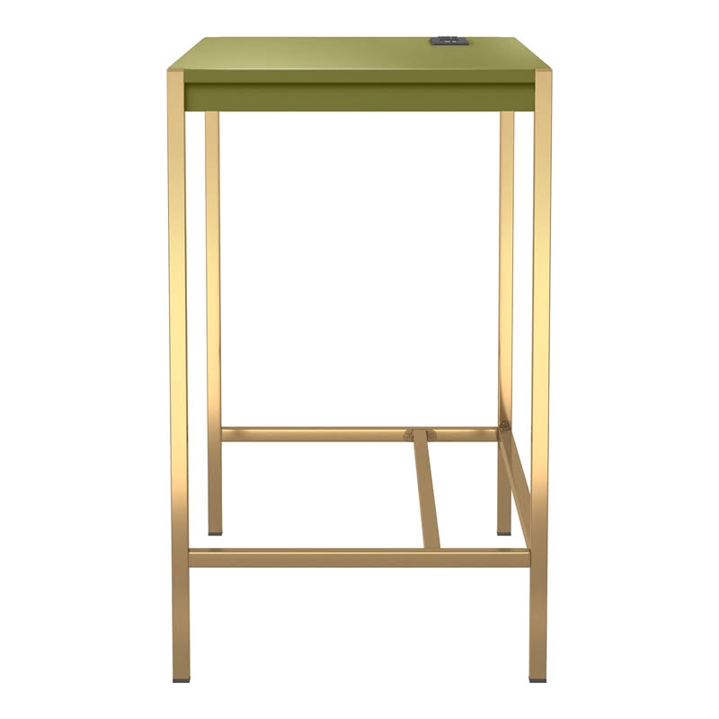 Olive and Gold Wood Writing Desk with USB Port P164