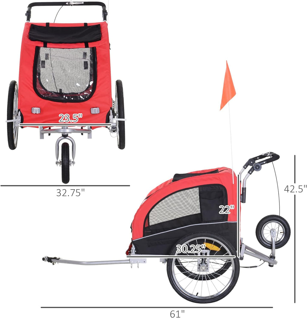 Red Dog Bike Trailer Pet Stroller With Canopy And Storage Pockets W867