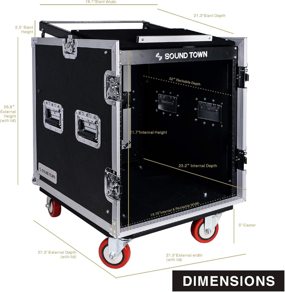 12U PA DJ Rack Case with Slant Mixer Top and Casters W445