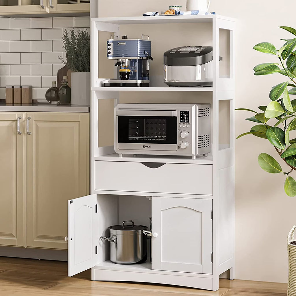 White Freestanding Sideboard Storage Cabinet with 2 Open Shelves, 1 Drawer & 1 Cupboard C99504