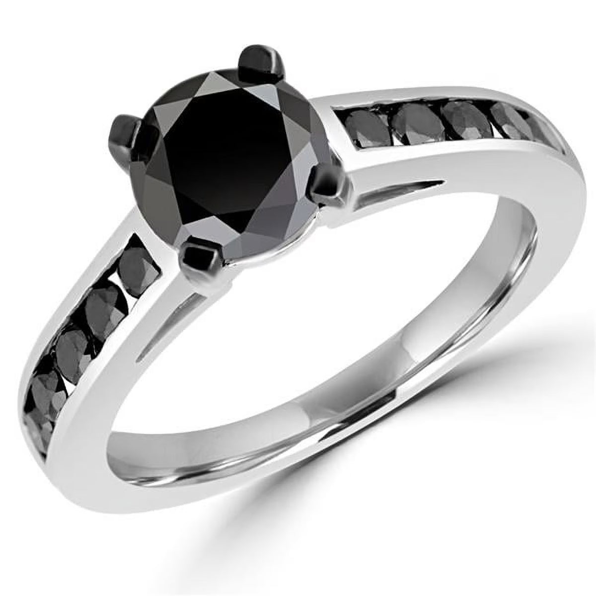 1 CTW Black Diamond Solitaire Engagement Ring in 10K White Gold G317