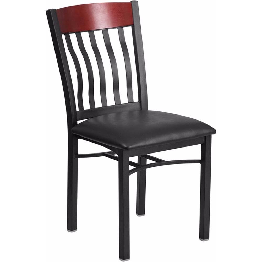 Black Metal and Mahogany Wood Restaurant Chair with Black Vinyl Seat U609