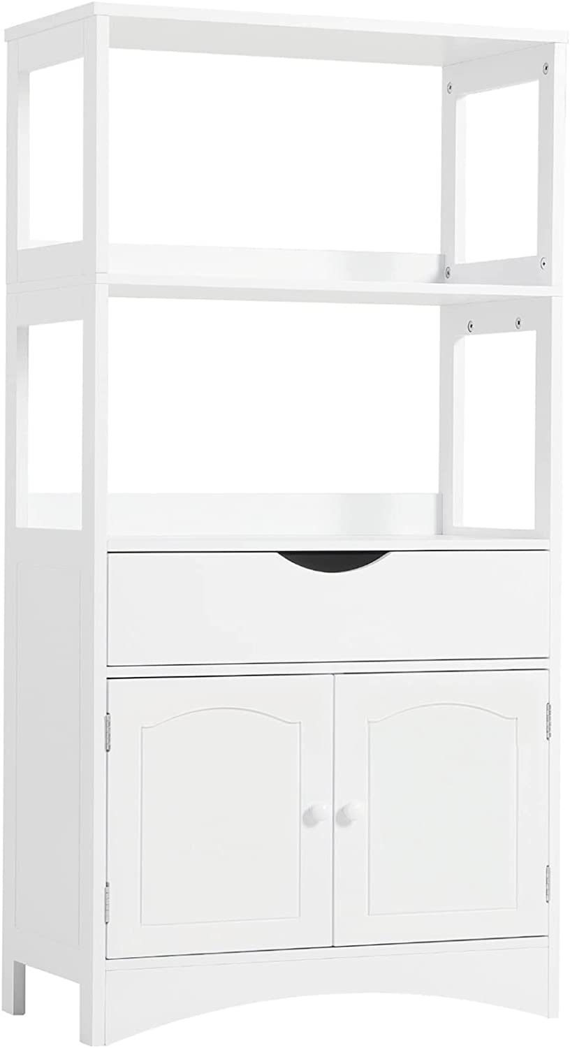 White Freestanding Sideboard Storage Cabinet with 2 Open Shelves, 1 Drawer & 1 Cupboard C99504